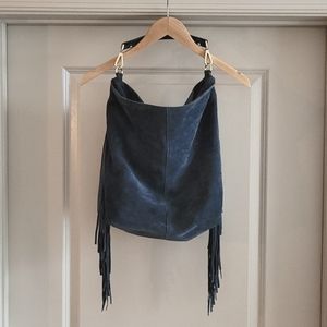 Zara Navy Blue Suede Leather Bag